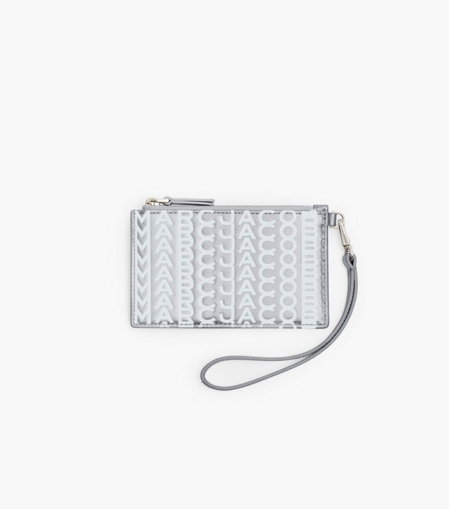 Wallets Marc Jacobs | The Monogram Metallic Top Zip Wristlet Wallet Silver/Bright White