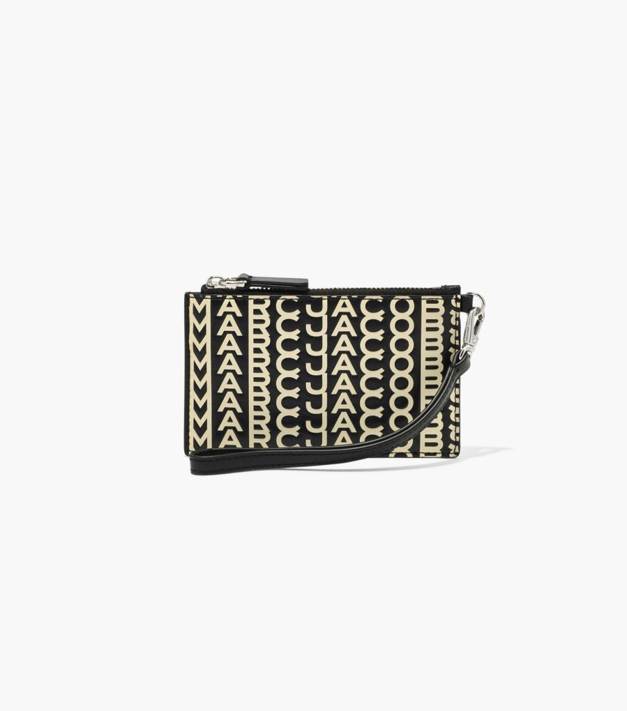 Wallets Marc Jacobs | The Monogram Leather Top Zip Wristlet Black/White