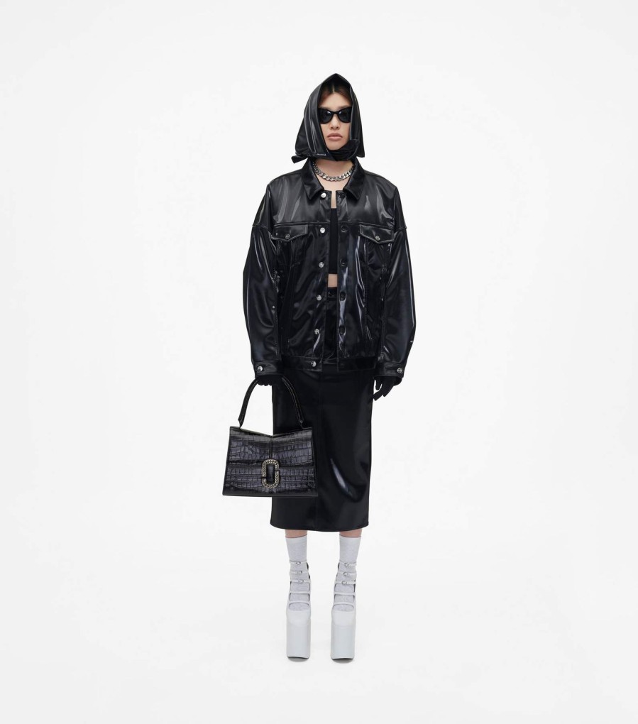 Bags Marc Jacobs | The Croc-Embossed St. Marc Large Top Handle Black