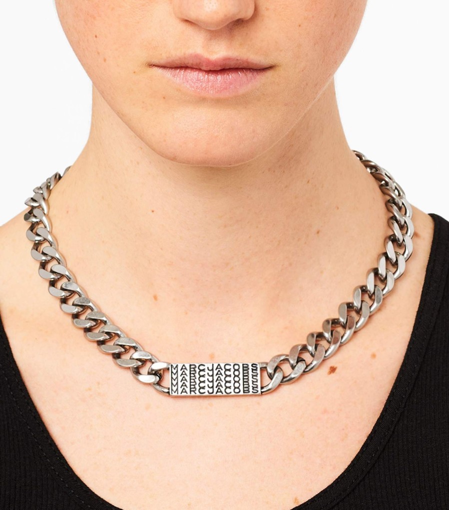 Jewelry Marc Jacobs | The Barcode Monogram Id Chain Necklace Aged Silver