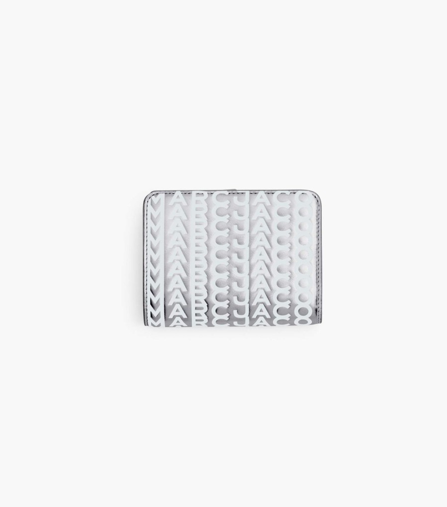 Wallets Marc Jacobs | The Monogram Metallic Mini Compact Wallet Silver/Bright White