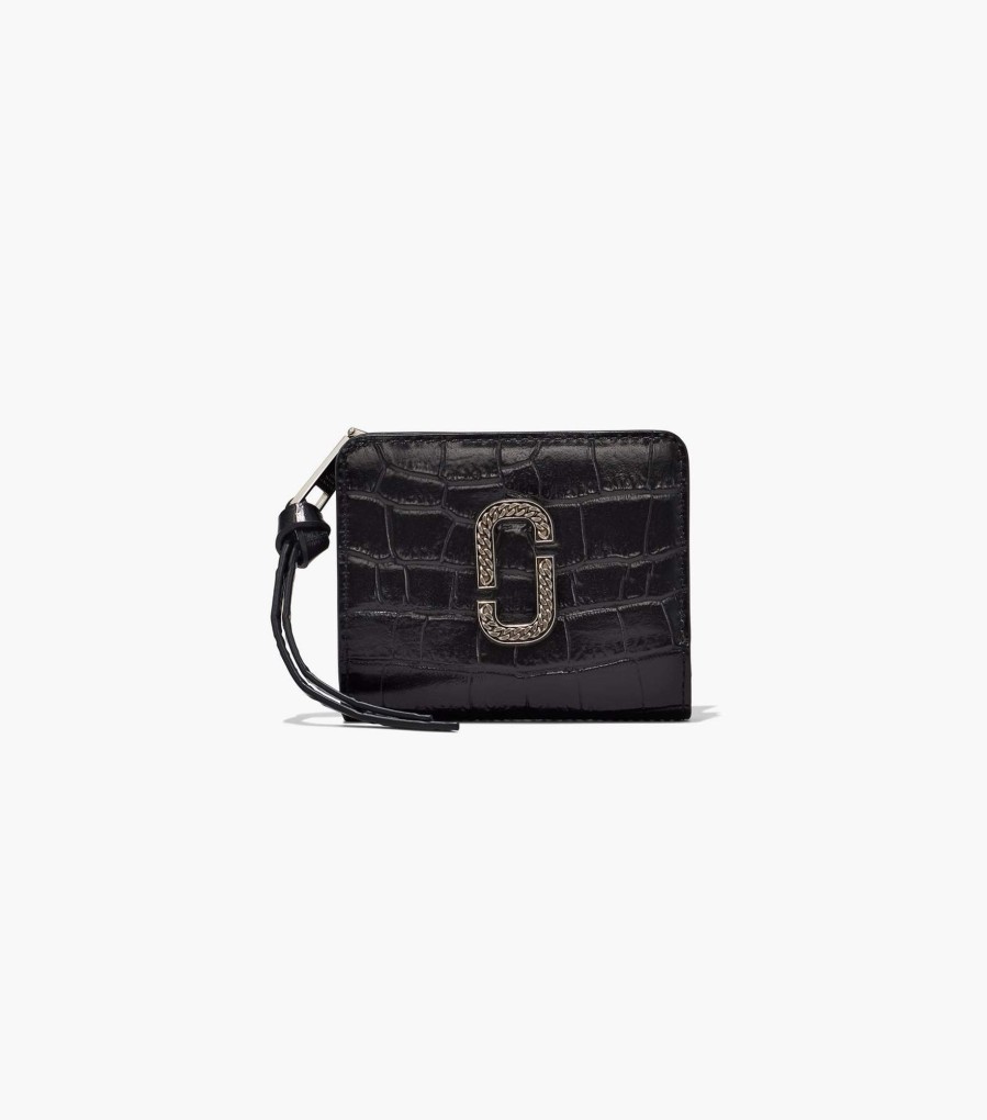 Wallets Marc Jacobs | The Croc-Embossed Mini Compact Wallet Black