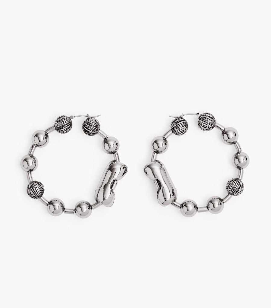 Jewelry Marc Jacobs | The Monogram Ball Chain Hoop Light Antique Silver