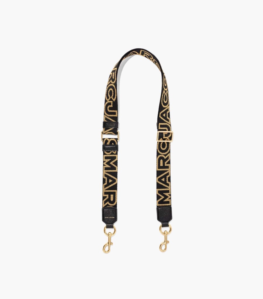 Accessories Marc Jacobs | The Thin Outline Logo Webbing Strap Black/Gold