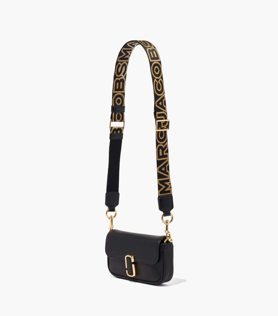 Accessories Marc Jacobs | The Thin Outline Logo Webbing Strap Black/Gold