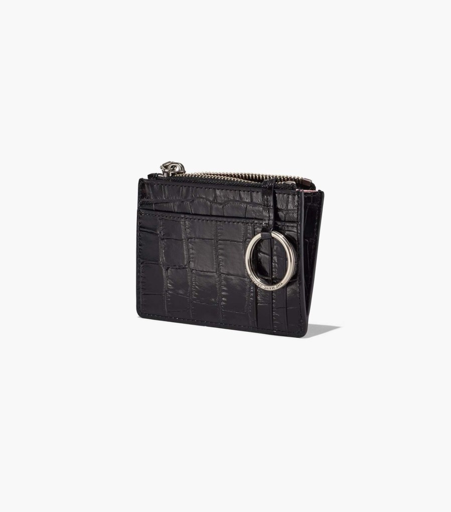 Wallets Marc Jacobs | The Croc-Embossed Top Zip Multi Wallet Black